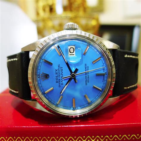 light blue rolex watch|Rolex stainless steel blue face.